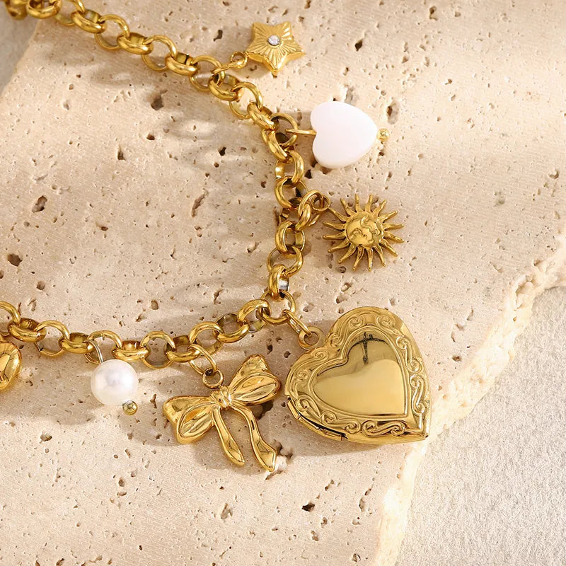 "Assorted bangles collection with classic and modern styles" and "Collection of elegant bracelets in silver and gold with various charms and designs"