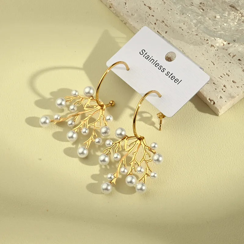 Pearled Fern Hoop Earring