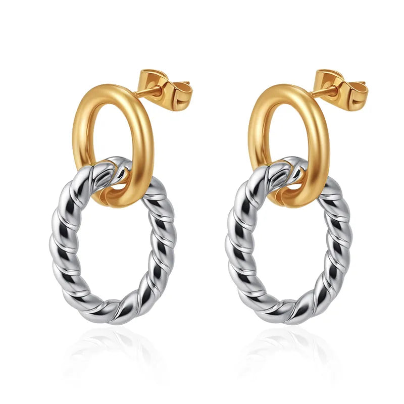 Interlinked Hoops Drop Ear Studs