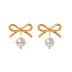 Ribbon Pearl Charm Earring