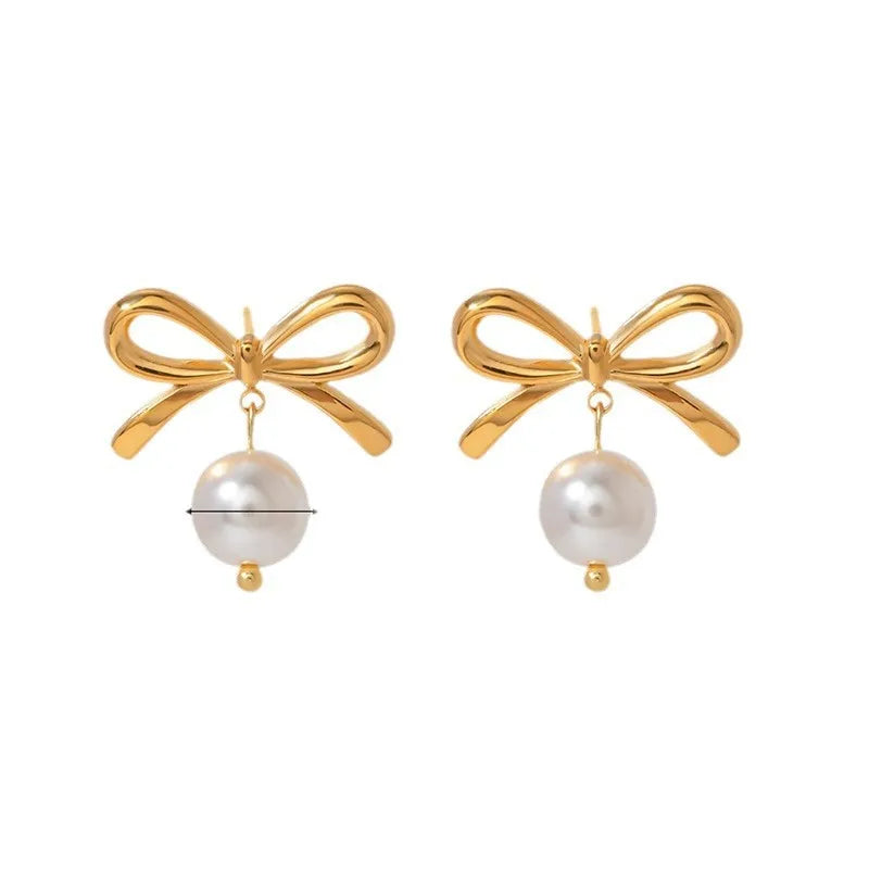 Ribbon Pearl Charm Earring