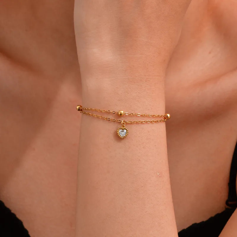 Casual Romantic Heart Layered Bracelet