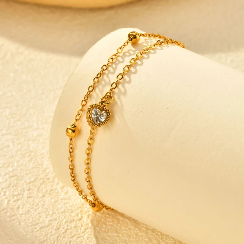 Casual Romantic Heart Layered Bracelet