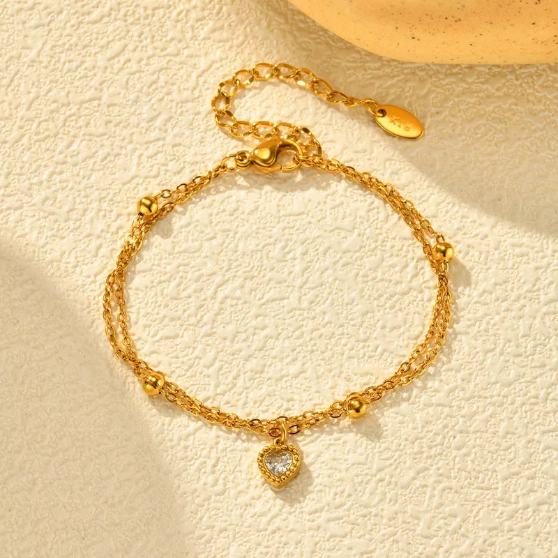 Casual Romantic Heart Layered Bracelet