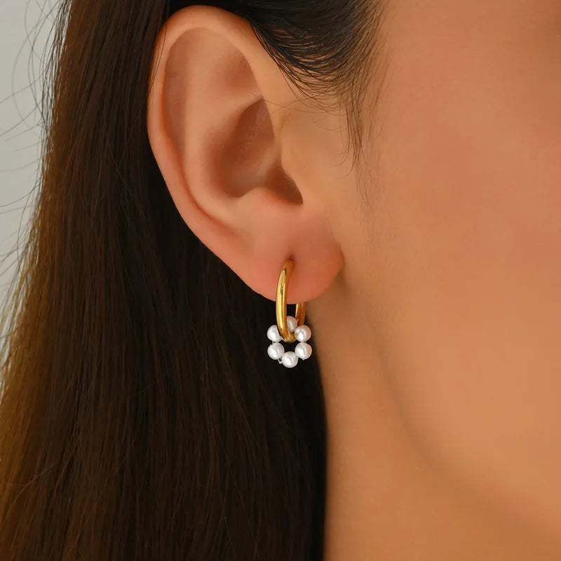 Golden Blossom Pearl Hoop Earrings