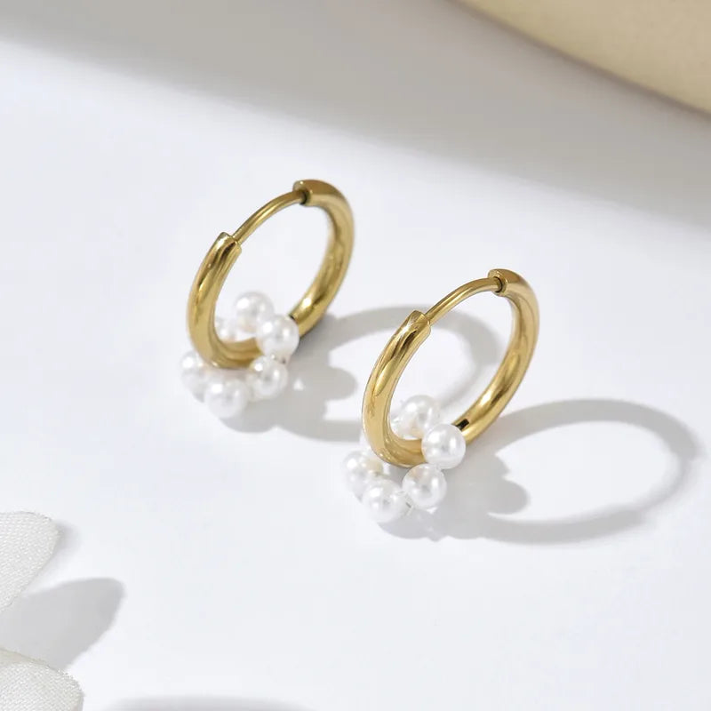 Golden Blossom Pearl Hoop Earrings