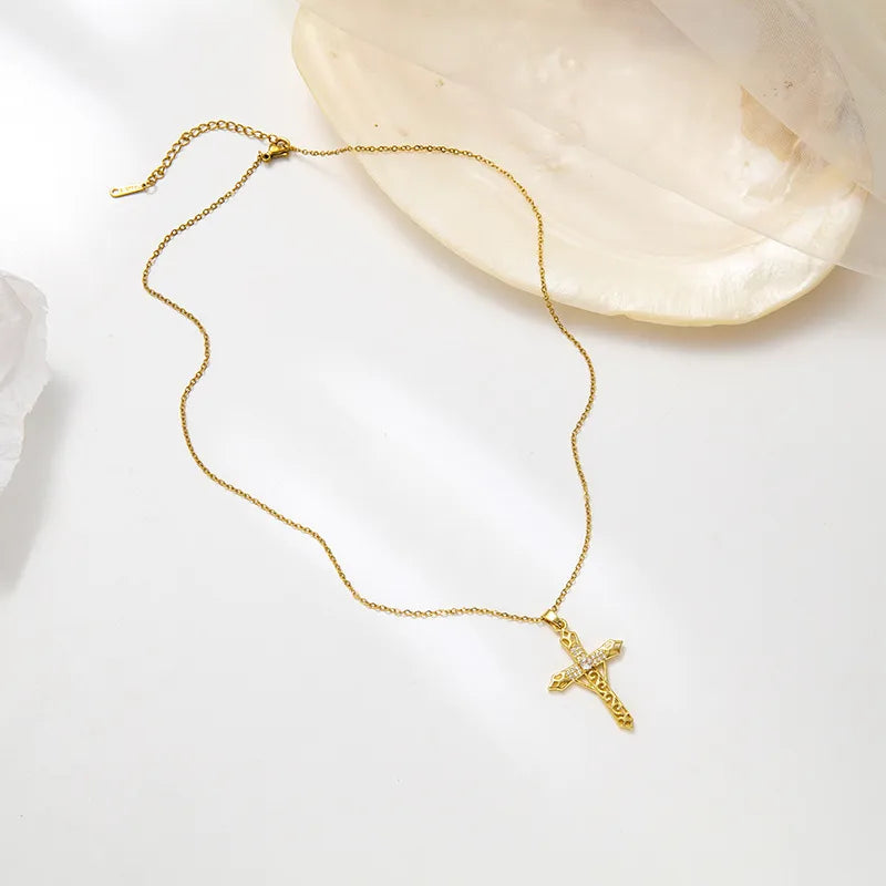 Cross Inlay Zircon Necklace