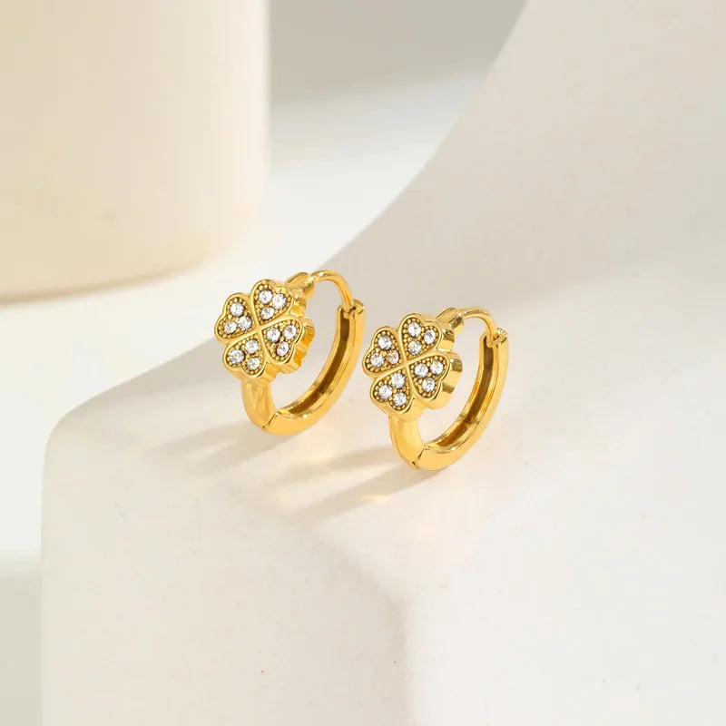 Four Leaf Clover huggie earrings