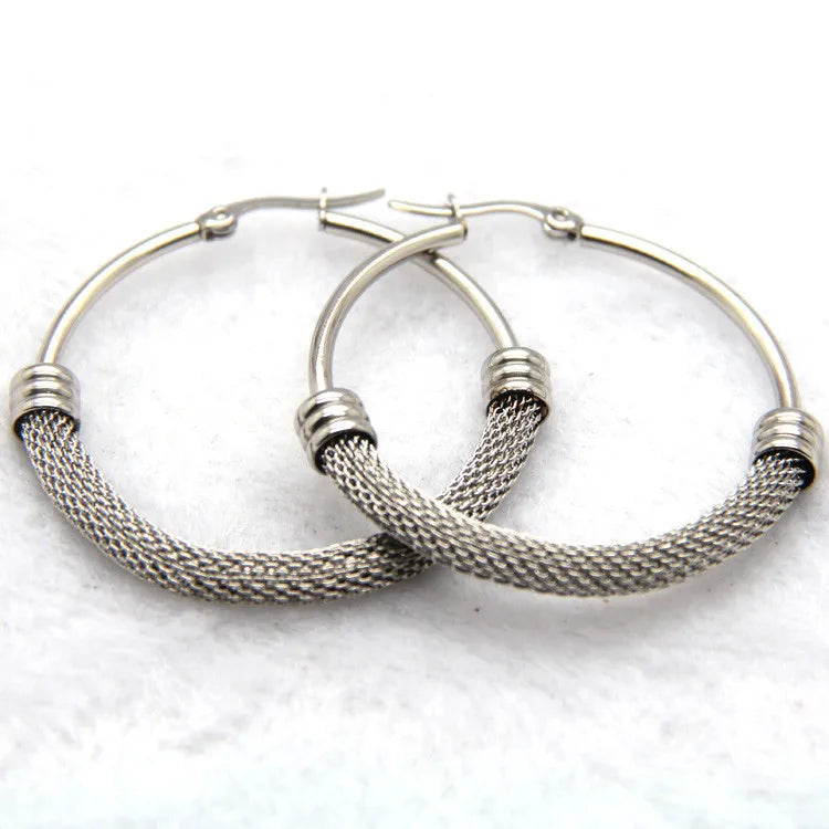 Silver Net Circle Earring