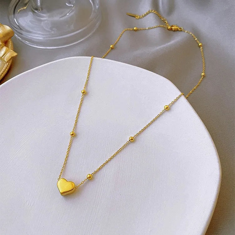 Gold Beaded Heart Necklace