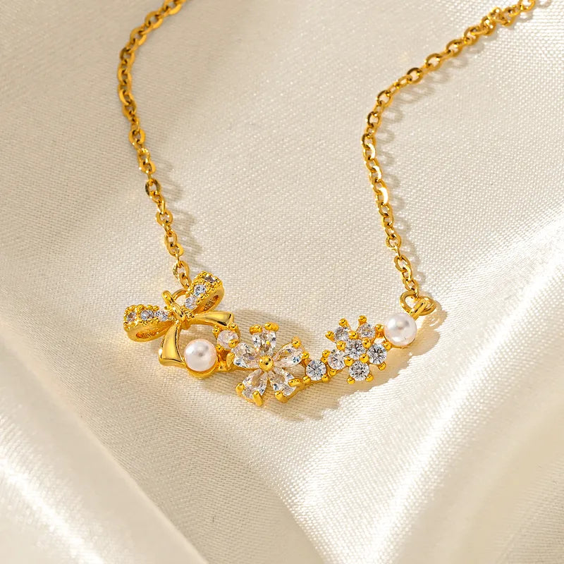 Classic Bow Knot Diamond Pendant Necklace