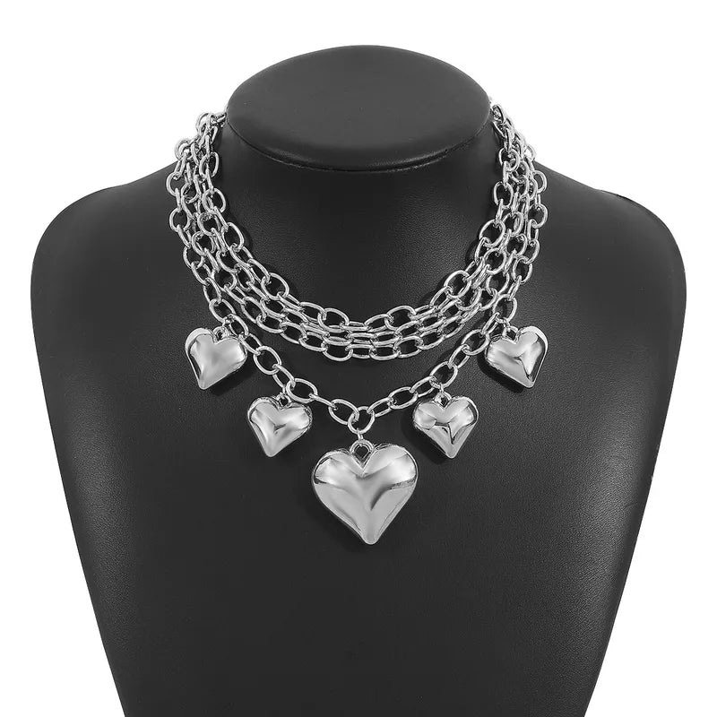 Heart Shape Paperclip chain Statement Necklace