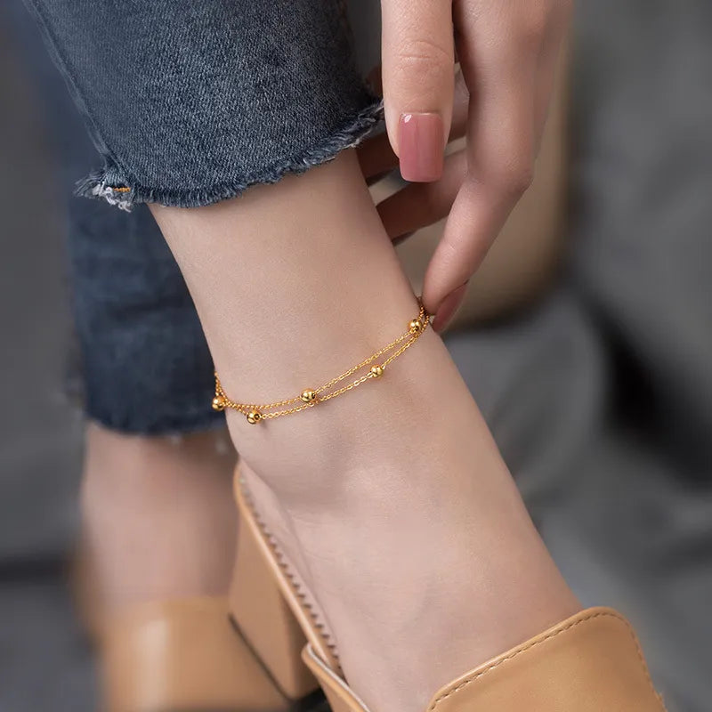 Double Layer Beads Chain Anklet