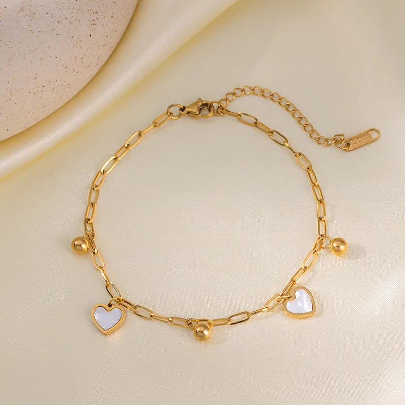 White Heart Anklet