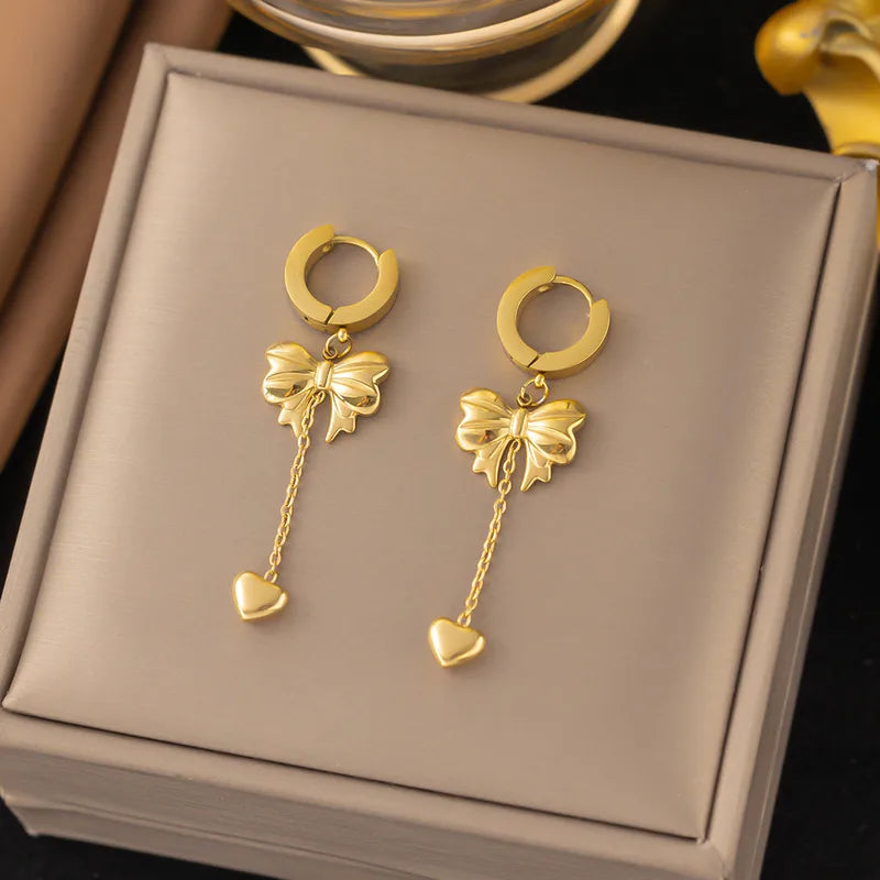 Bow Heart Drop Earring