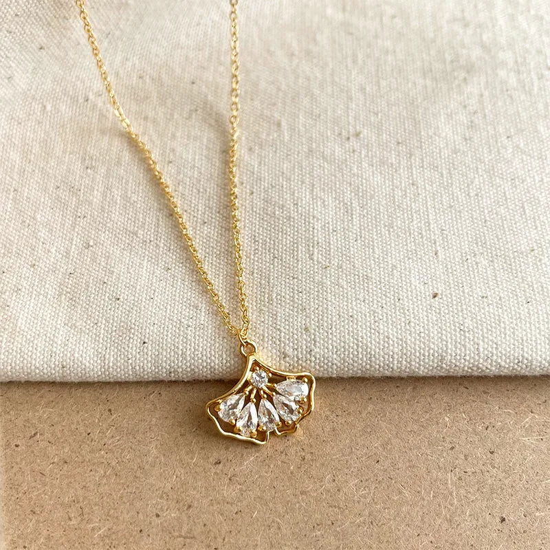 Zircon Ginkgo Leaf Necklace