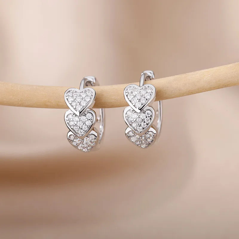 Triple Heart Sparkle Hoop Earring