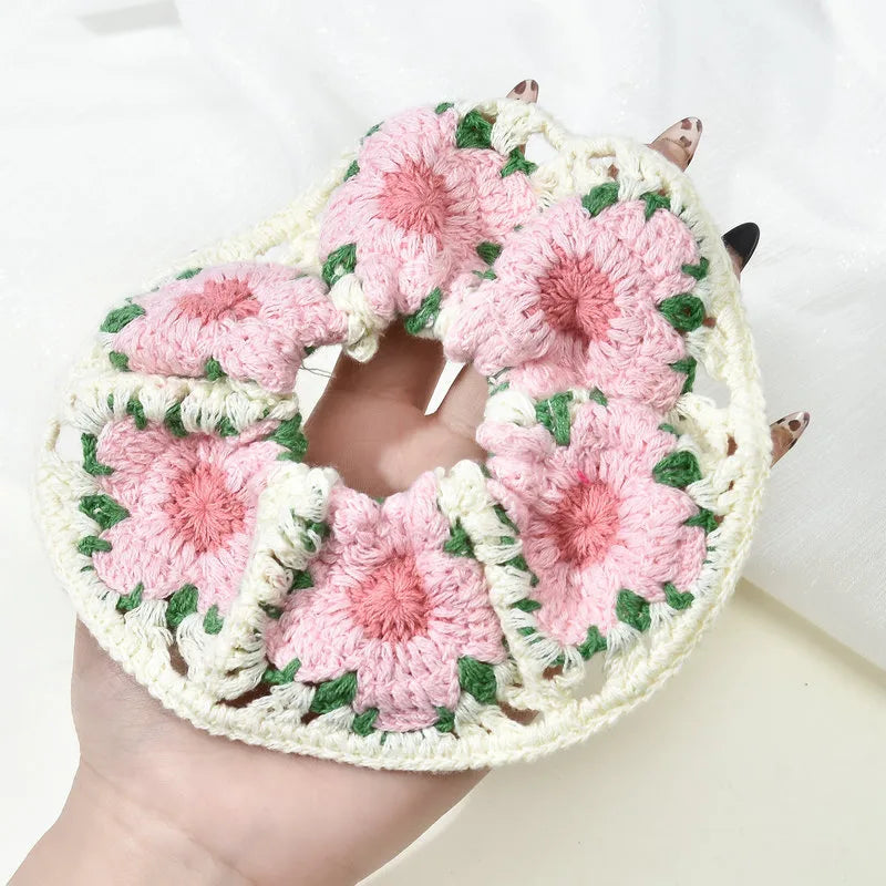 Cherry Blossom Crochet Scrunchie
