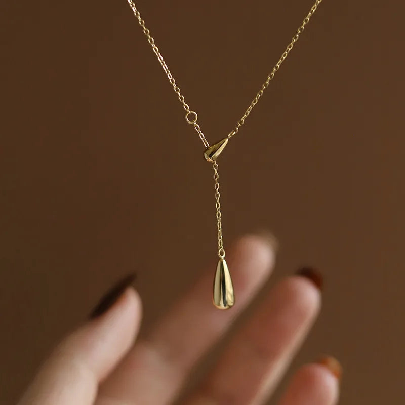 Golden Teardrop Lariat Necklace