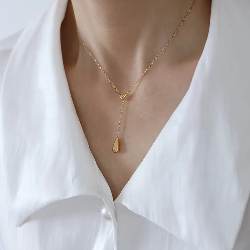 Golden Teardrop Lariat Necklace