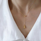 Golden Teardrop Lariat Necklace