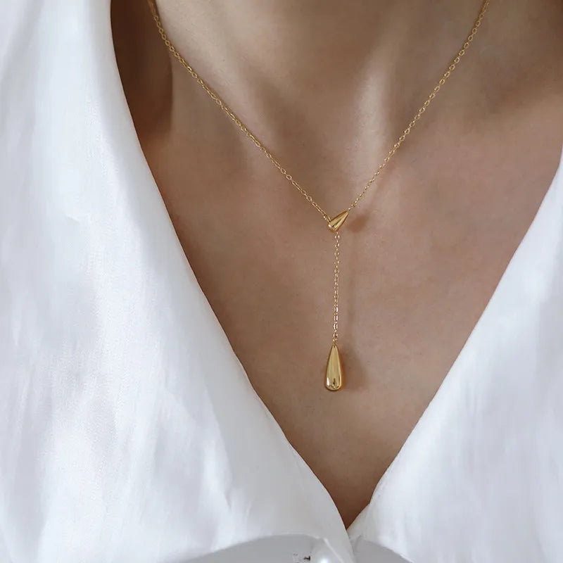 Golden Teardrop Lariat Necklace