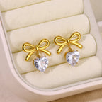 Elegant Sweet Heart Shape Bow Knot Ear Stud