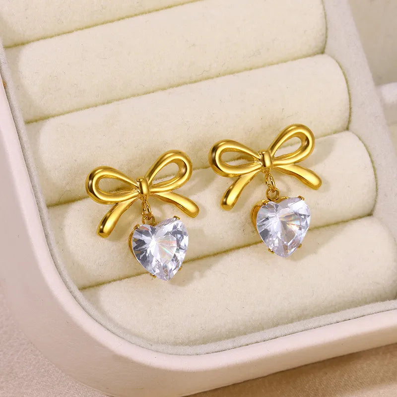 Elegant Sweet Heart Shape Bow Knot Ear Stud
