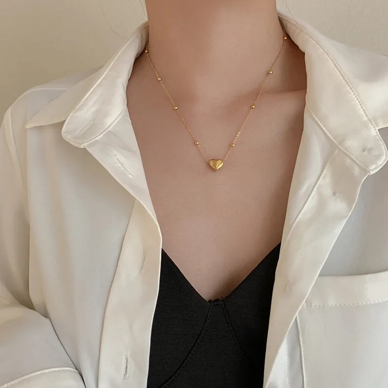 Gold Beaded Heart Necklace