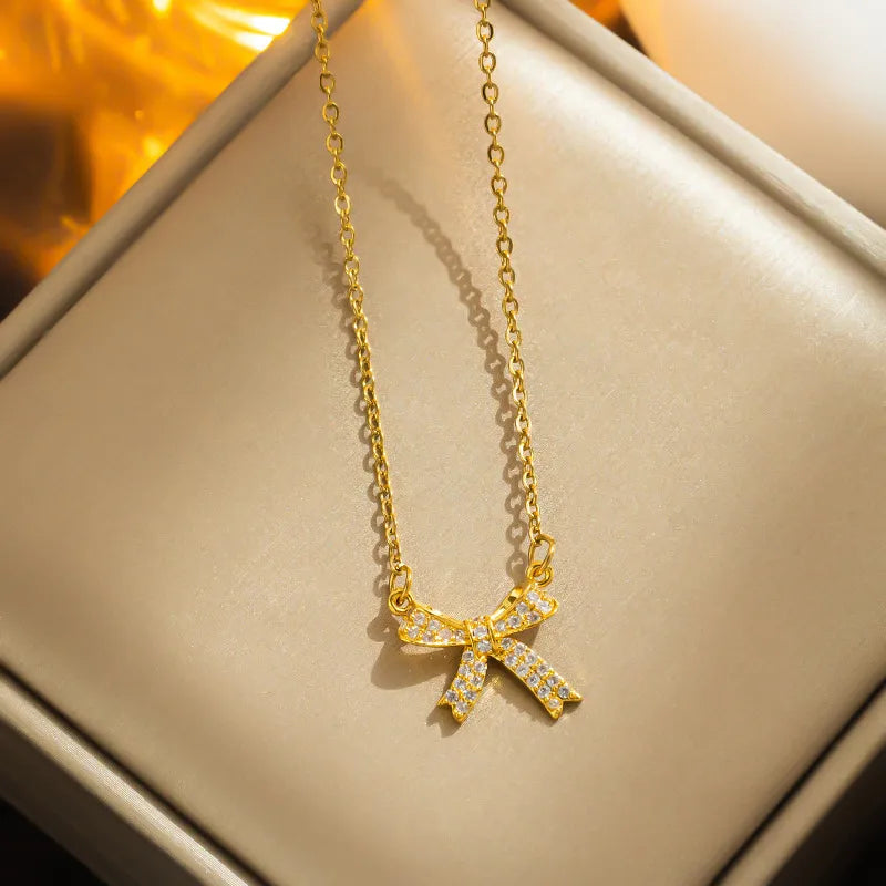 Shiny Bow Knot Zircon Necklace