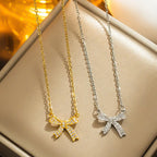 Shiny Bow Knot Zircon Necklace