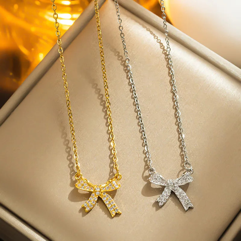 Shiny Bow Knot Zircon Necklace
