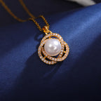 Round Pearl Diamond Pendant Necklace