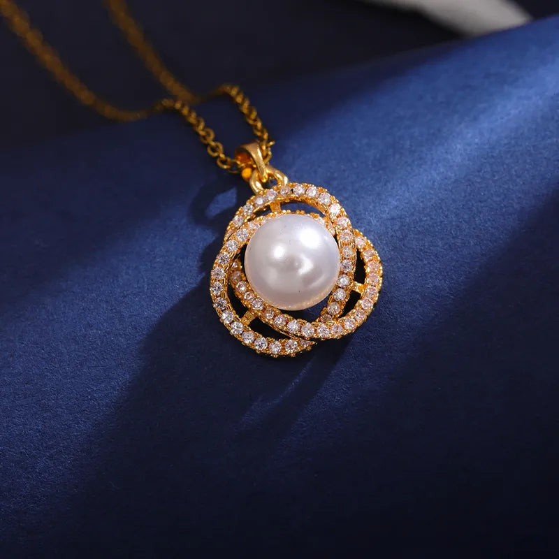 Round Pearl Diamond Pendant Necklace