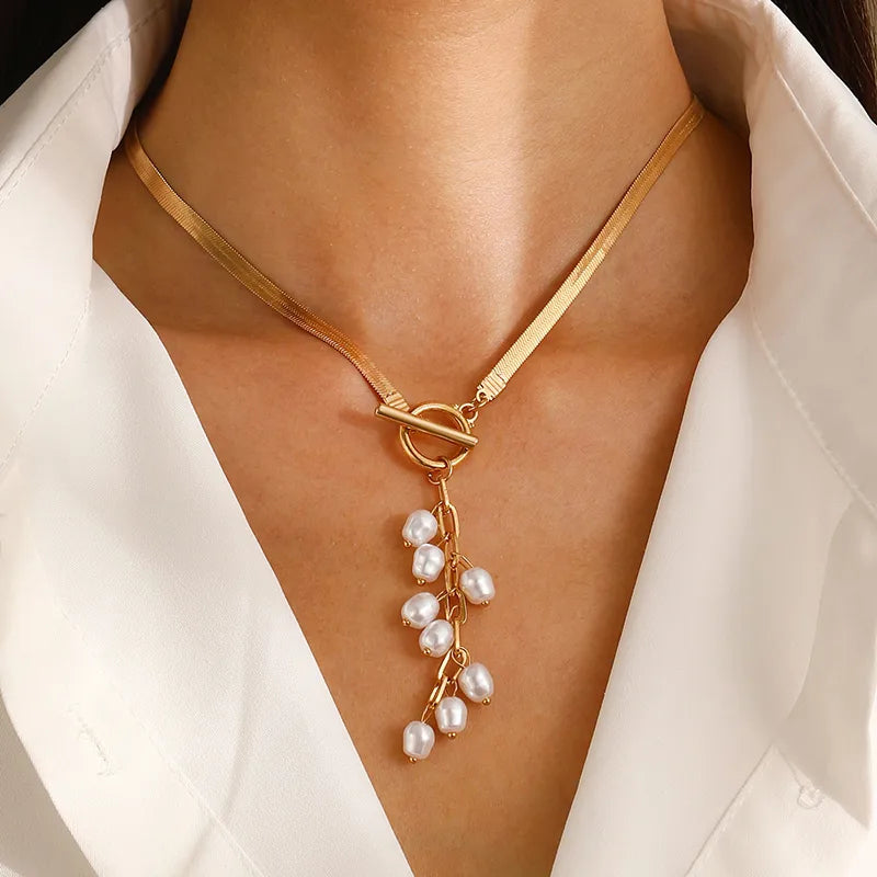 Golden Vine Pearl Drop Necklace