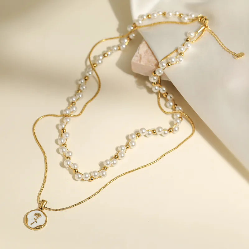 Pearl Fleur Cable Chain Layered Necklace