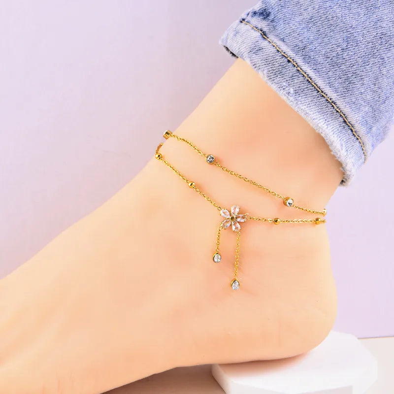 Double Layered Flower Anklet