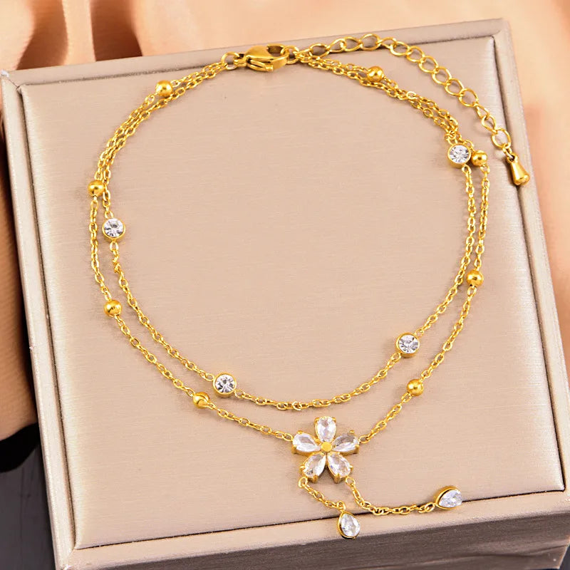 Double Layered Flower Anklet