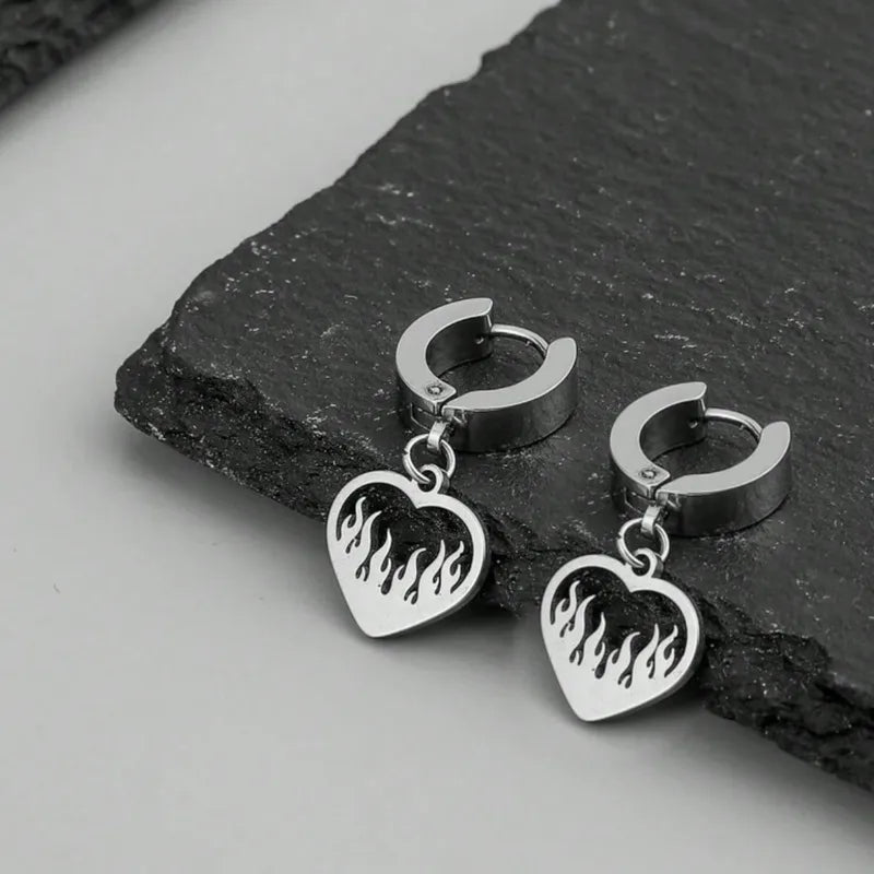 Heart Drop Huggies Earrings